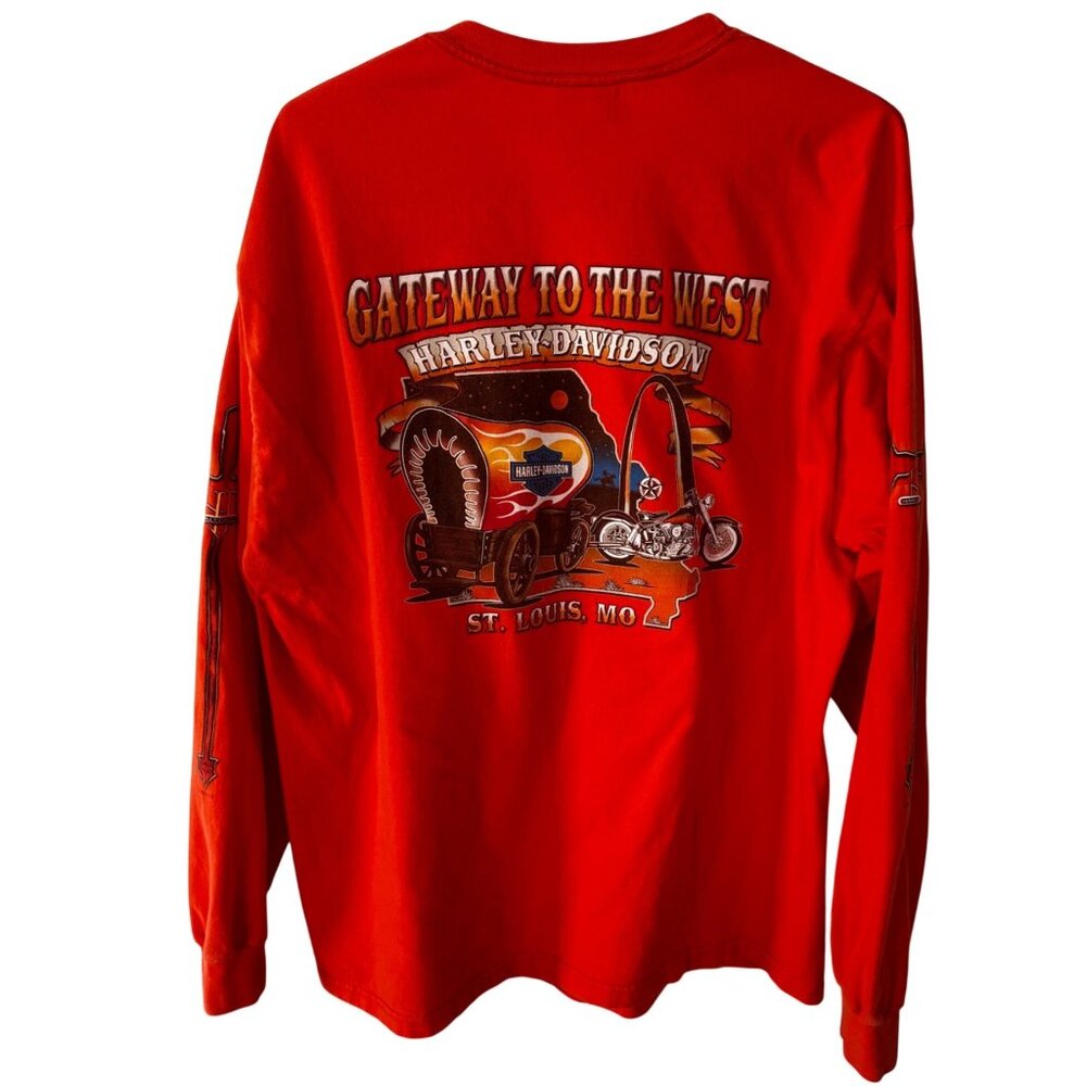 Harley-Davidson Orange Long Sleeve Graphic Shirt XL St. Louis MO Vintage - Picture 6 of 8